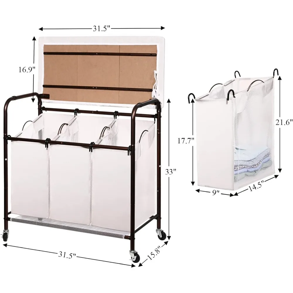 Imagem -06 - Lavandaria Hamper Sorter com Tábua de Engomar Clássico Rolling Cart Heavy Duty Bolsas