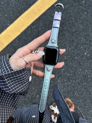 Gradient Leather Band For Apple Watch 38mm 40mm 41 42mm 45mm 46 49mm Woman Slim Bracelet Strap For iWatch Ultra 2 9 8 7 SE 6 5 4