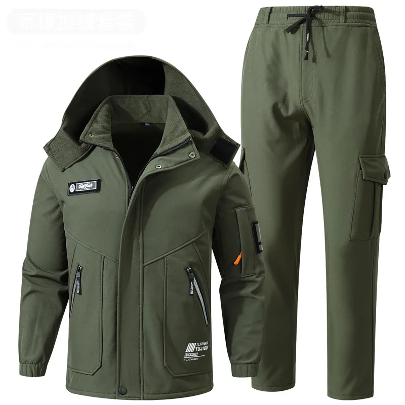 Winter Men Mountain Ski Warm Sets Waterproof Sports Suit Tactical Jacket + Pant 2 Pieces Men Thermal Windbreaker Sets Tracksuits