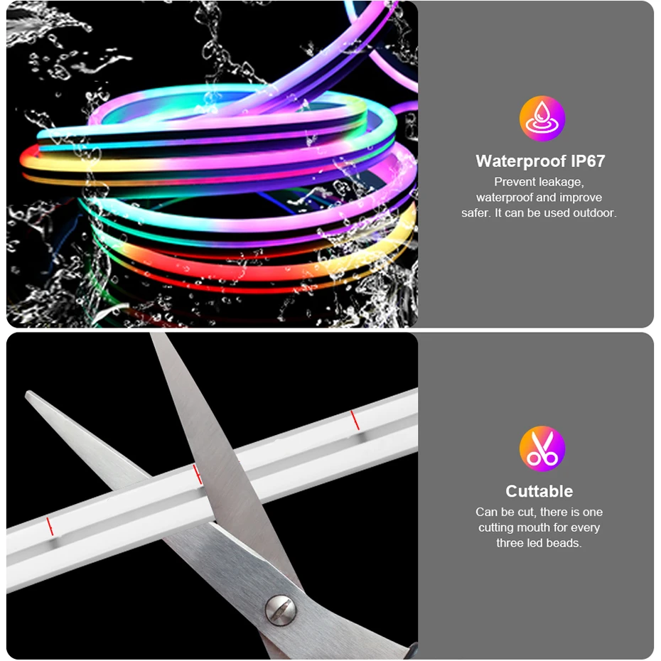 RGBIC LED Neon Flexível Strip DC12V 84LEDs/m IP67 À Prova D 'Água Dreamcolor Chasing Tuya APP/Bluetooth/Remoto para Decoração de Festa em Quarto