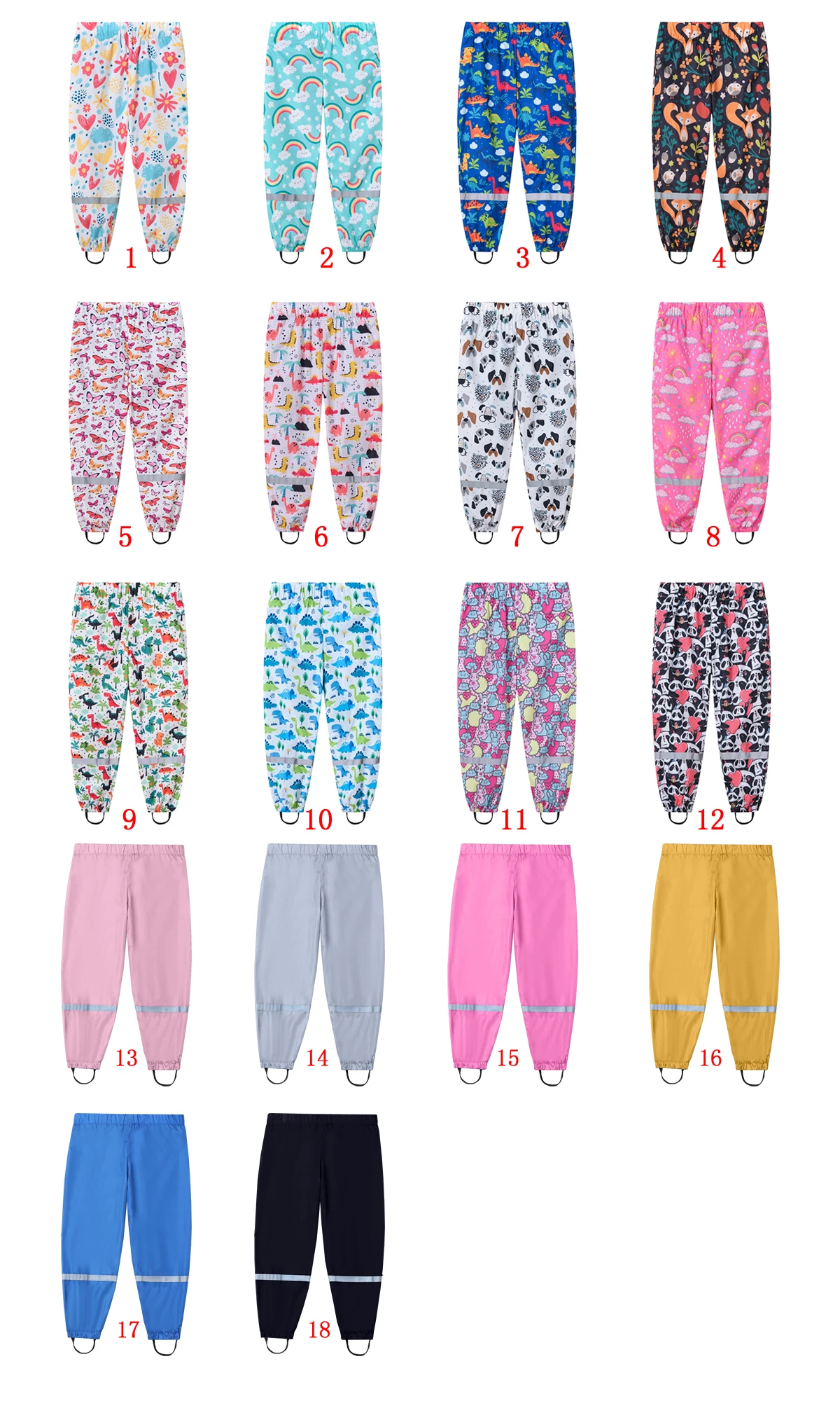 European Rainy Season Spring and Autumn Summer New Girls' Rain Pants 3-11 Years Old Elastic Waist Multi Color Printed Water Play