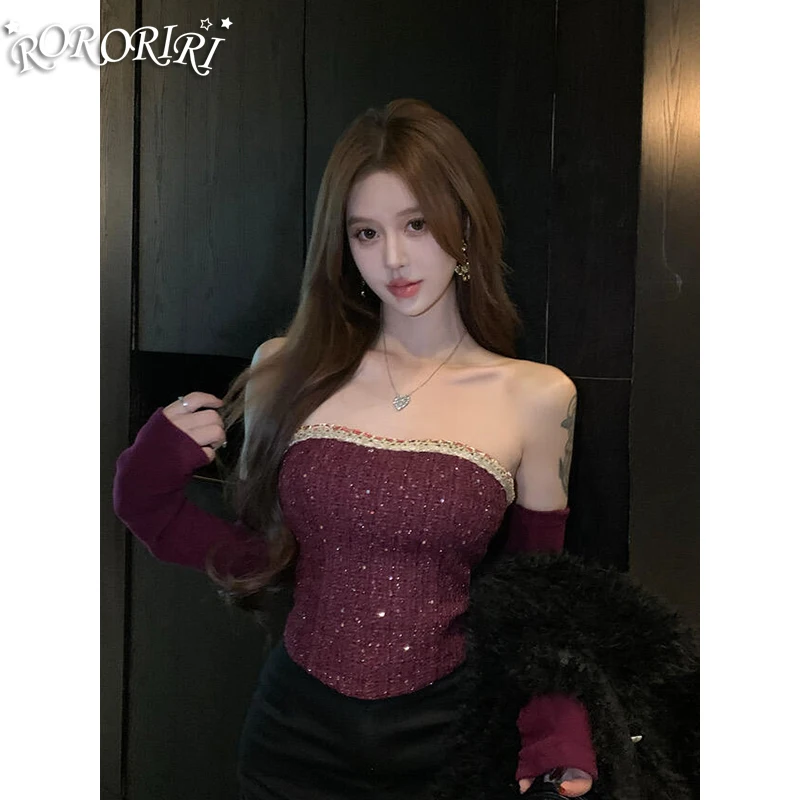 

RORORIRI Glitter Corset Top with Arm Sleeves Women Retro Stitch Slim Crop Top Desire Backless Sleeveless Vest Grayu Y2k Clothes
