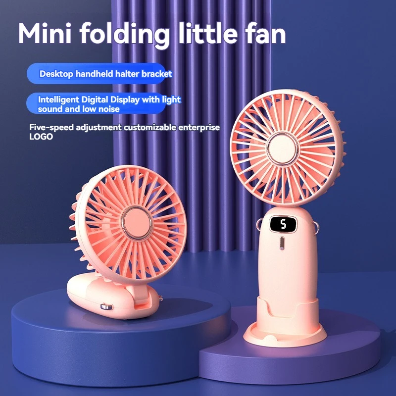 Nuevo ventilador de mano USB mini ventilador pequeño plegable portátil pantalla digital estudiante de oficina pequeño ventilador eléctrico regalo lindo recarga al aire libre