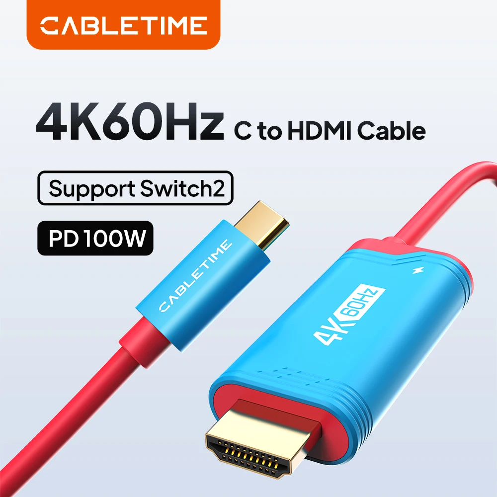 CABLETIME Switch 2 Cable HDMI USB C a HDMI Cable adaptador 4K 60Hz HDR PD 100W para Nintendo Switch 1 Switch 2 OLED PS4/5 portátiles
