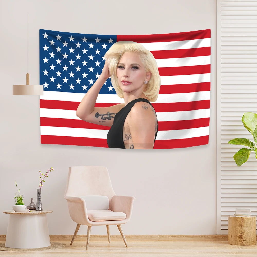 Pop Singer Lady Tapestry Gagas Prints Home Decor Wall Hanging Covering Cloth Bedroom Living Room Background Party Backdrop