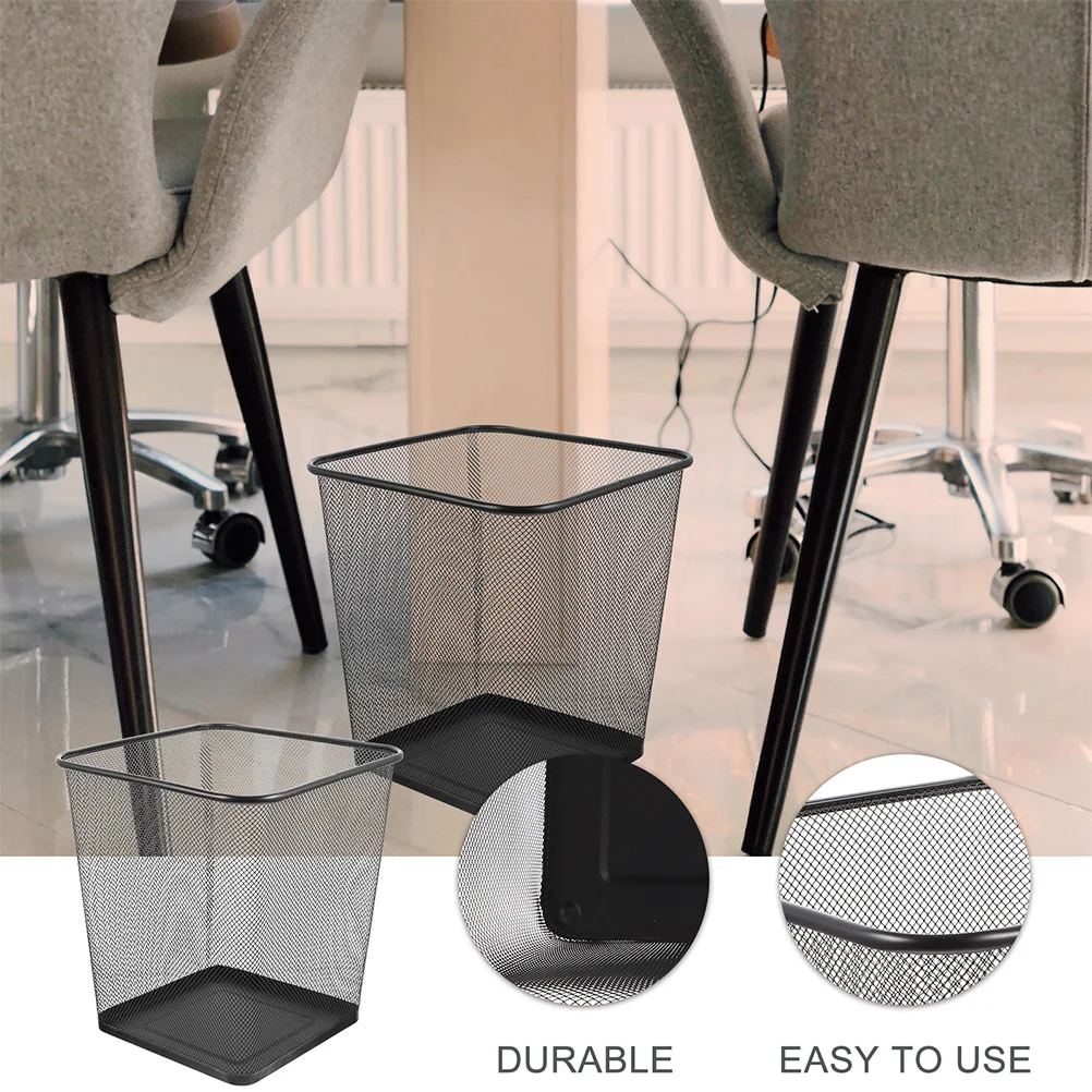 2 szt. Metalowe kosze na śmieci z siatki, solidna żelazna rama, kwadratowe kosze na odpady do domu, biura, sypialni, kuchni, pojemniki na śmieci