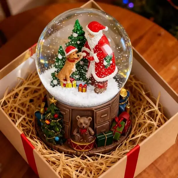 عيد الميلاد سنو غلوب سانتا كلوز والرقص الكلاب المشهد عطلة ديكور المنزل احتفالي الاطفال هدية حلية الشكل تحصيل