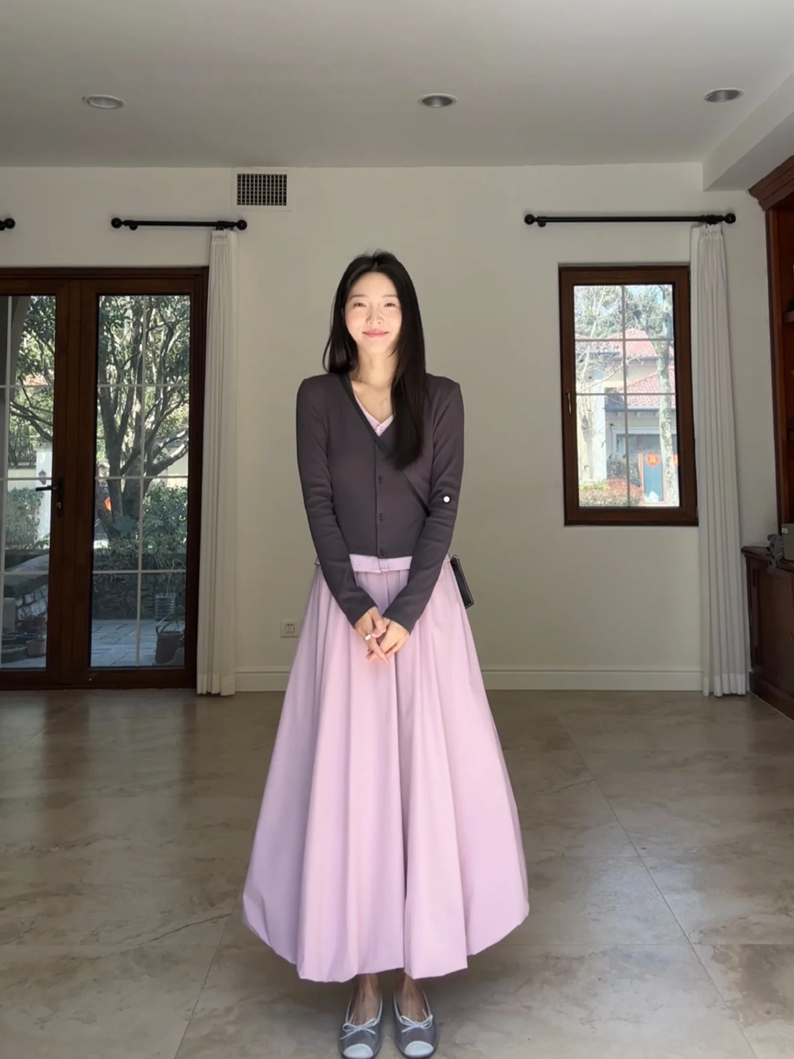 

Co99 Sweater V-Neck Color Block Slim Fit Cardigan T-Shirt Top Gentle Bud Skirt Half Skirt Fashion Set Women's Autumn Wear