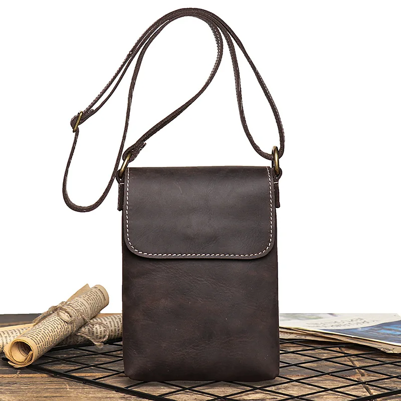 Sac à Dos en Cuir de Cheval Elin pour Homme et Femme, Petit Sac Mobile Simple à la Mode, Nouvelle Collection