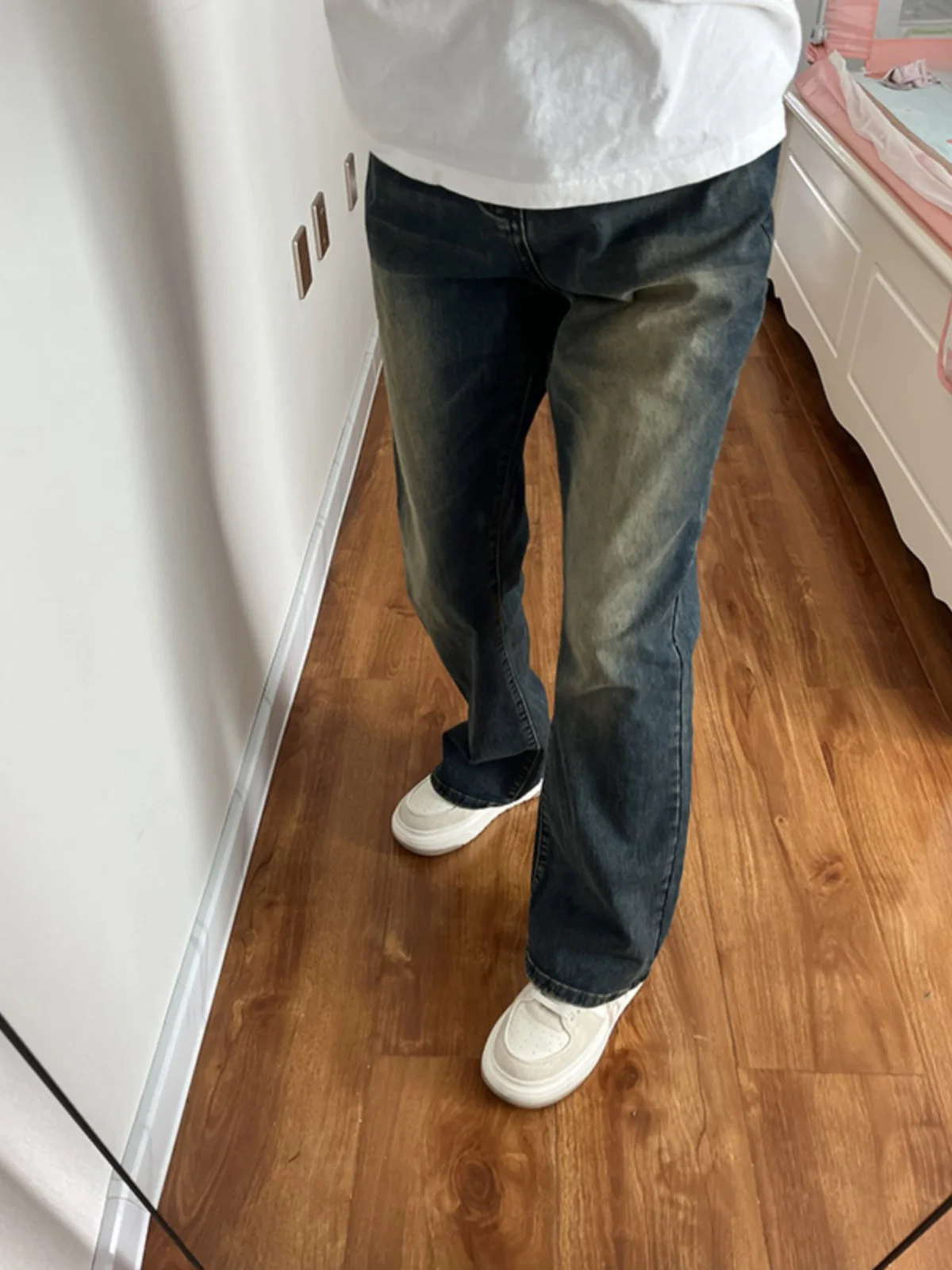 

Vintage Blue Knife Straight Leg Men's Jeans Summer OOTD Cool Straight Tube Pants High Street Vibe Wear Resistant Loose Fit
