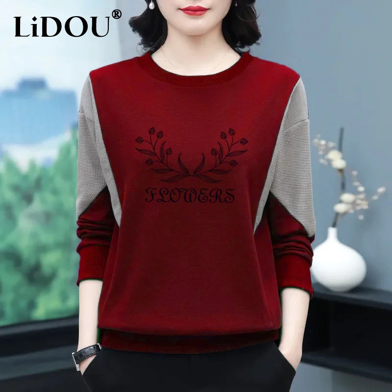 

2023 spring autumn Round neck Long Sleeve fashion Printing T-Shirts women Casual Loose elegant Pure cotton All-match Pullovers