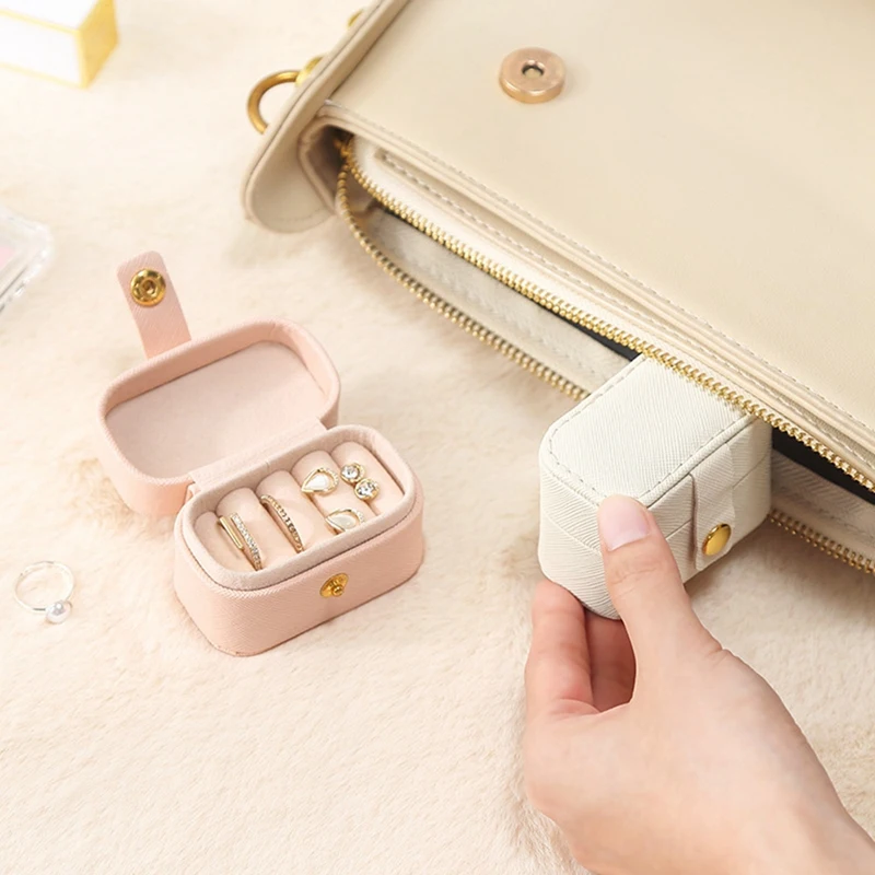 Portable Small Jewelry Organizer Display Travel Mini Gift Case Boxes Leather Earring Ring Holder Packaging Box
