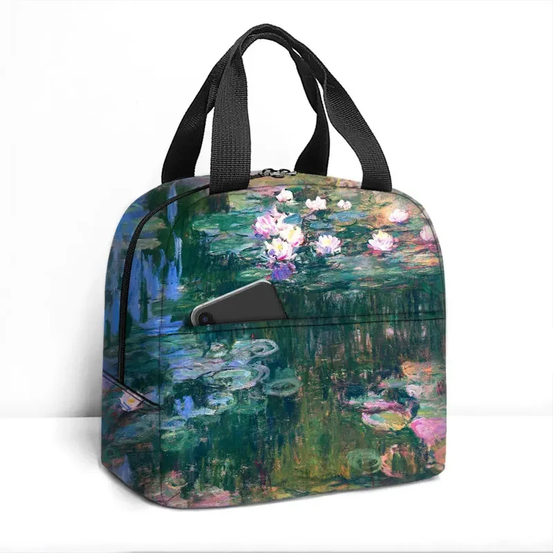 Oil Painting By Claude Monet Print Lunch Bag Kiss By Gustav Klimt Picnic Bags Van Gogh Starry Night Lunch Box Food Storage Bags