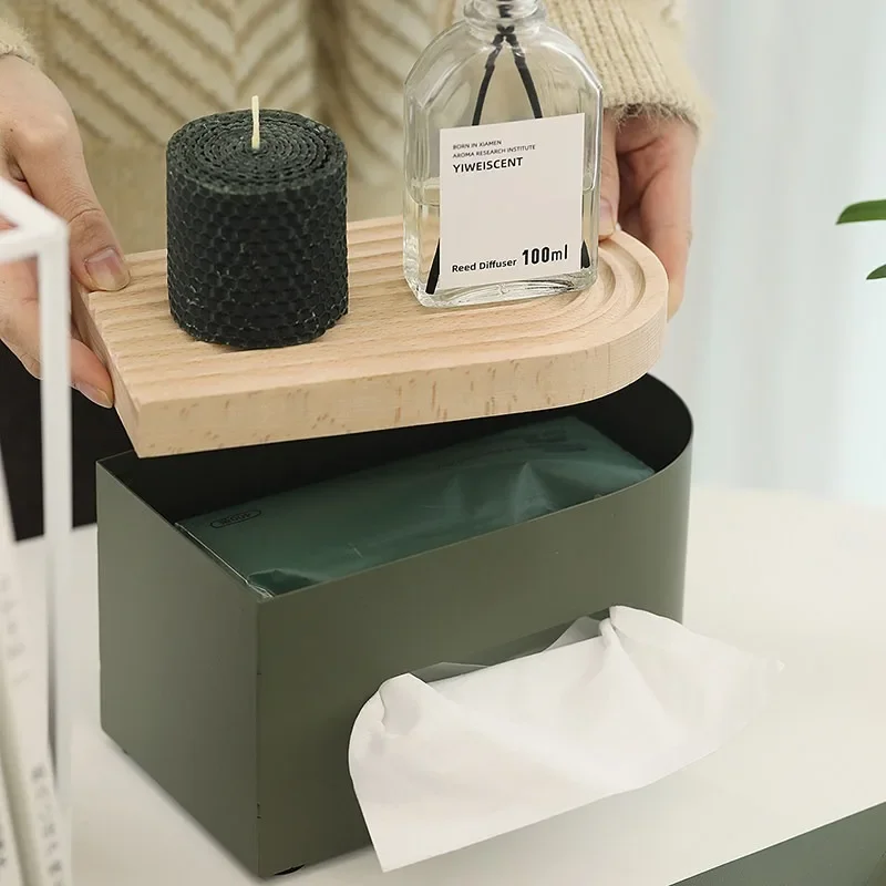 Ins Style Dark Green Tissue Box, Creative Napkin Holder for Living Room,Multifunction Paper Dispenser,Luxury Home Desk Organizer