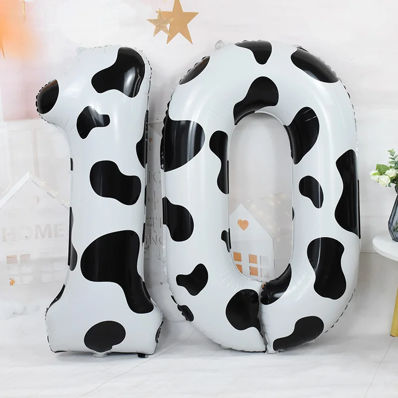 

1pcs 40Inch Cow Print Number Foil Balloons 0 1 2 3 4 5 6 7 8 9 Balls Birthday Party Decoration Baby Shower Figure Helium Globos