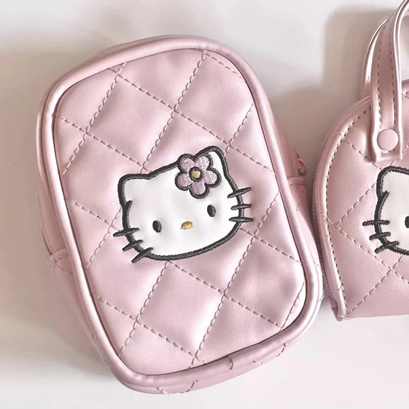 Kawaii Hello Kitty Storage Bag Anime Sanrios Kt Cat PU Coin Purse Sweet Girl CCD Camera Bag Portable Lipstick Change Bag