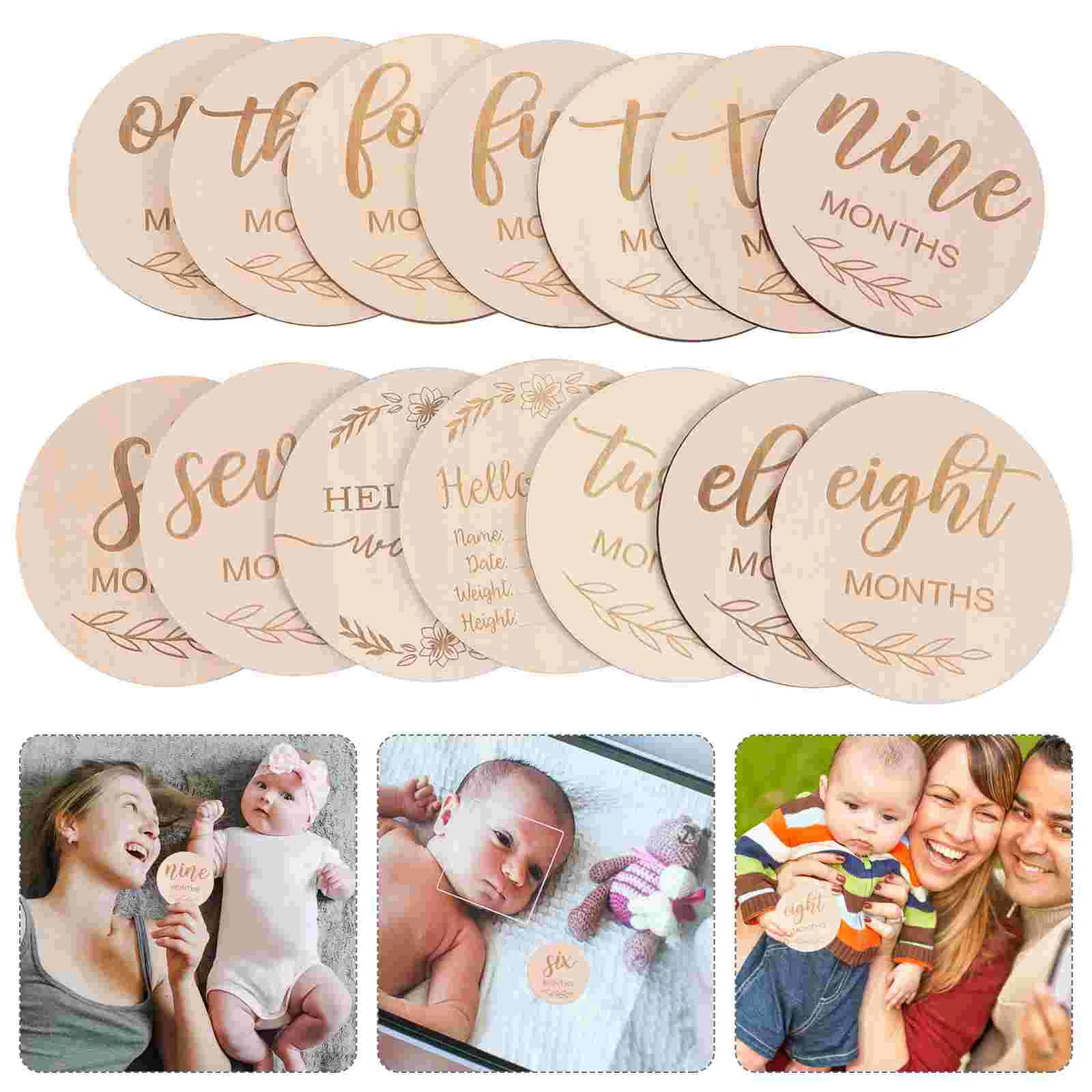 

Photograph Wood Chips Decor Birthday One Hello Sticker Gifts Baby Cards Monthly Growth Recording Milestone Wooden The Circle