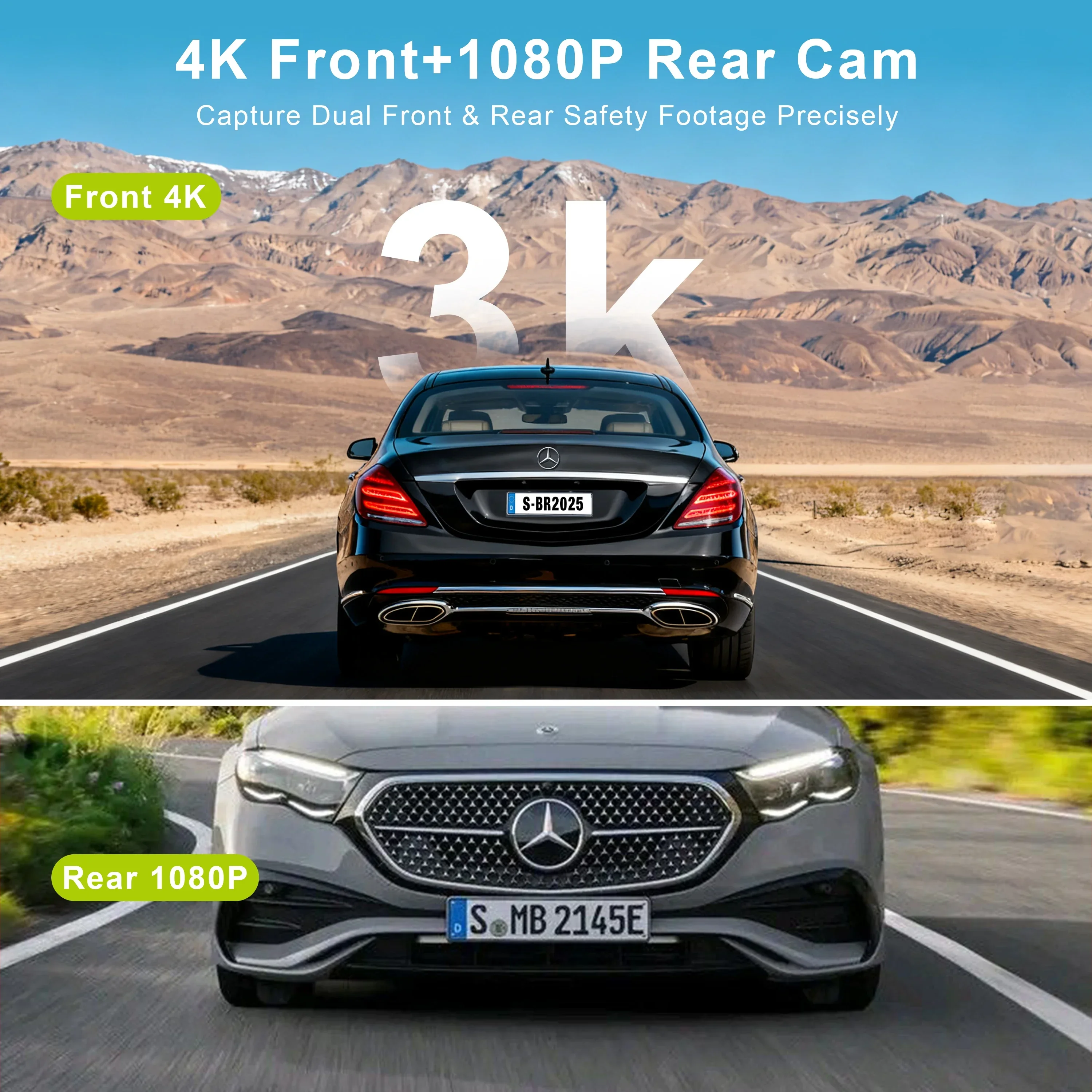 4K QHD WiFi 6 3480*2160 Dash Cam Six-group All-glass Lens Built-in GPS,Night Vision,APP Control,24H Parking,Two-way Talking