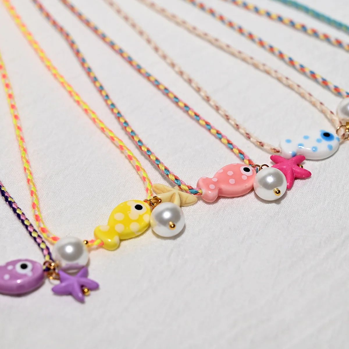 Colorful Bohemian Ceramic Fish Pendant Necklace for Women Adjustable Multicolored Rope Choker, Perfect for Summer Beach Vacation image 5
