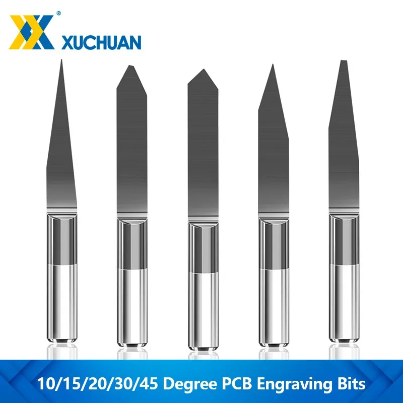 3.175mm CNC Router Bit 10/15/20/30/45Degree V Shape Flat Bottom Carbide PCB Engraving Bits 1pc Milling Cutter Tools