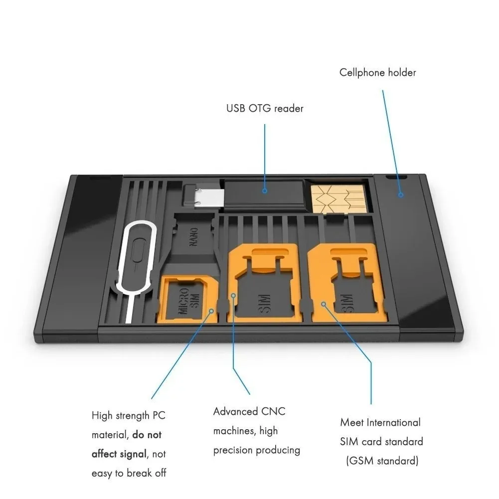 5 In 1 Universele Mini Sim Kaart Adapter Opbergdoos Kits Voor Nano Micro Sim Kaart Tf Geheugenkaartlezer