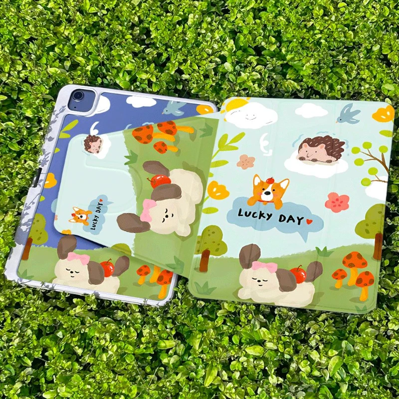 Ipad Air 3 Generation 2019 360 Degree Rotation Smart Cover Puppy Lawn for IPad 10.2 8th 9th Gen 10.9 10th Gen IPad Air 5 4 Shell