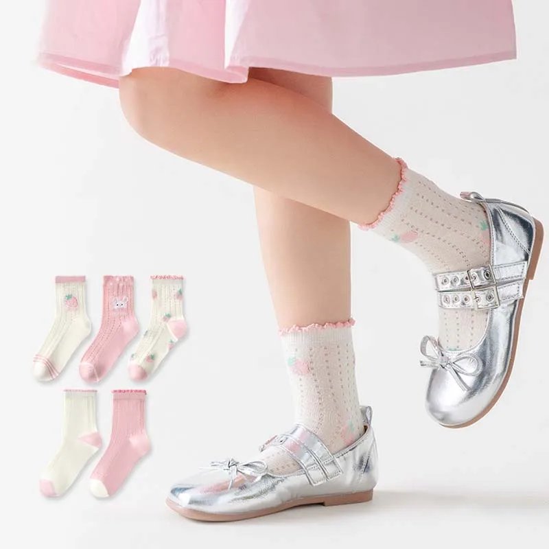 RAISE 5Pairs Kids Girls Mesh Socks Summer Jacquard Children Girls Socks Spliced Infant Babys Girls Mid Tube Socks 1-15Yrs Socks