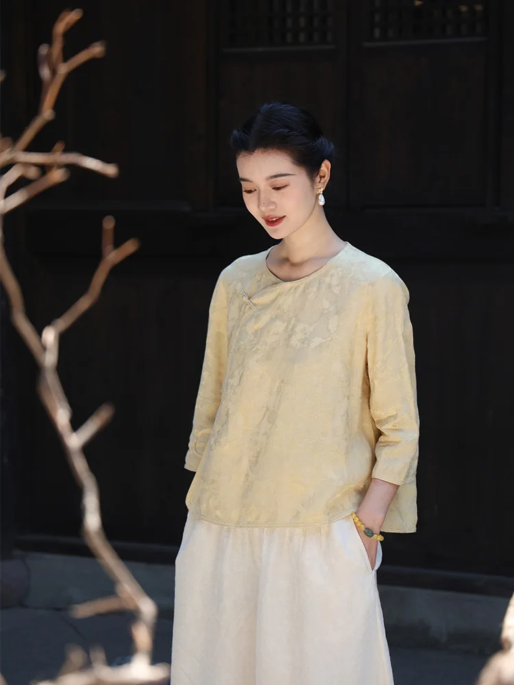 

Женская футболка для путешествий с круглым вырезом, вышивкой, в новом китайском стиле, свободного кроя, дышащая, повседневная