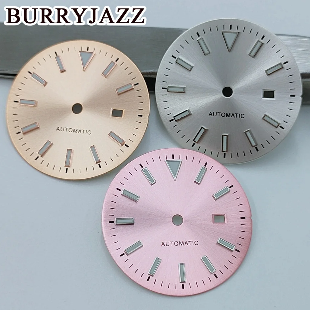 BURRYJAZZ 24.5mm No Logo NH05 Watch Dials Silver Black Gold Rose Gold Green Pink Green Luminous Dial Fit NH05 NH06 Case Crown