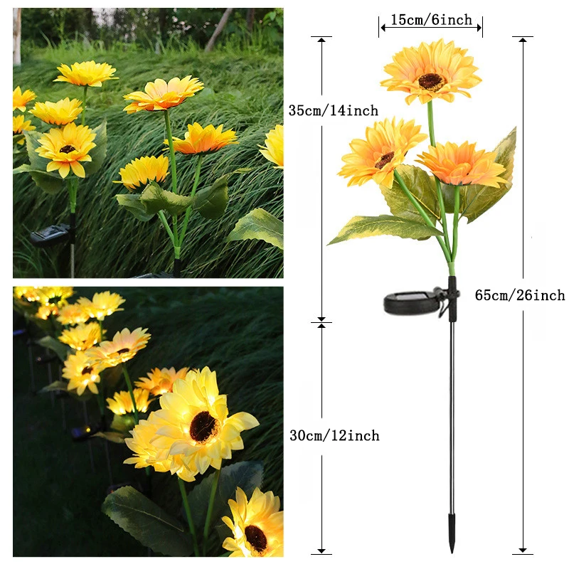 Solar Powered Sunflower Light Outdoor Waterproof LED Ground Insert Lawn Lamp For Garden Lawn Courtyard Decoration