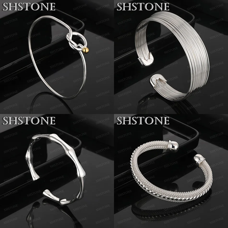 

Classic 925 Sterling Silver Bamboo Mesh Spiral Edge Multi-line Round Bangles Birthday Party Men Fashion Fine Jewelry Accessories