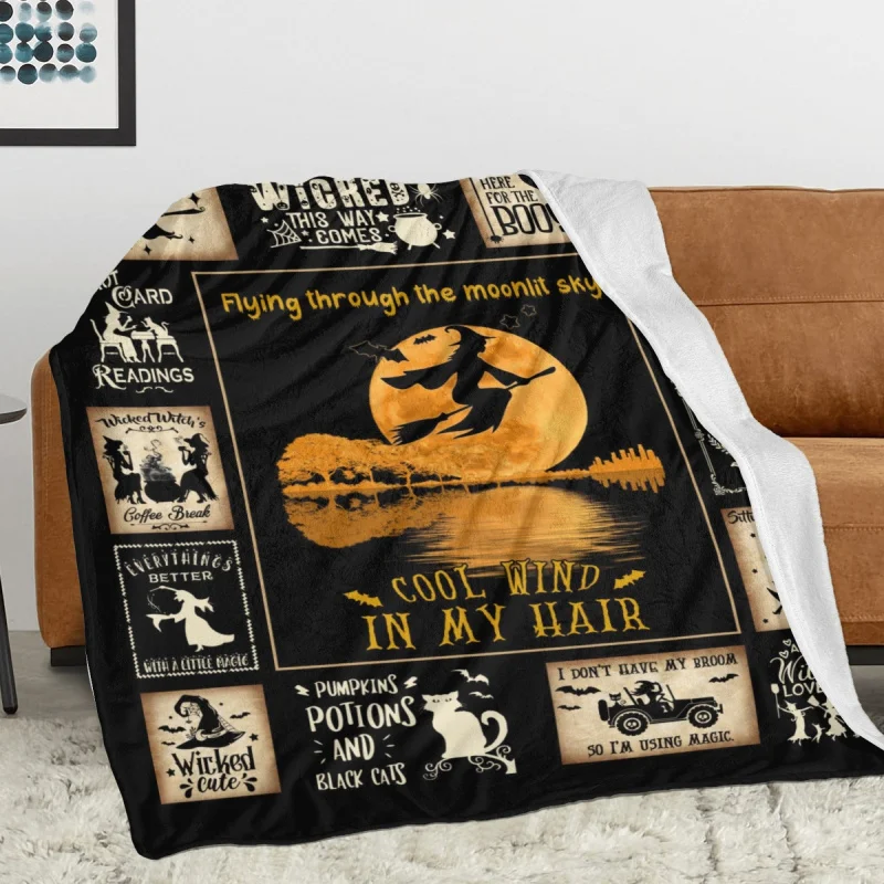 Halloween throw blanket gifts for adults kids witch Black Cat soft flannel blanked for bed couch decorative