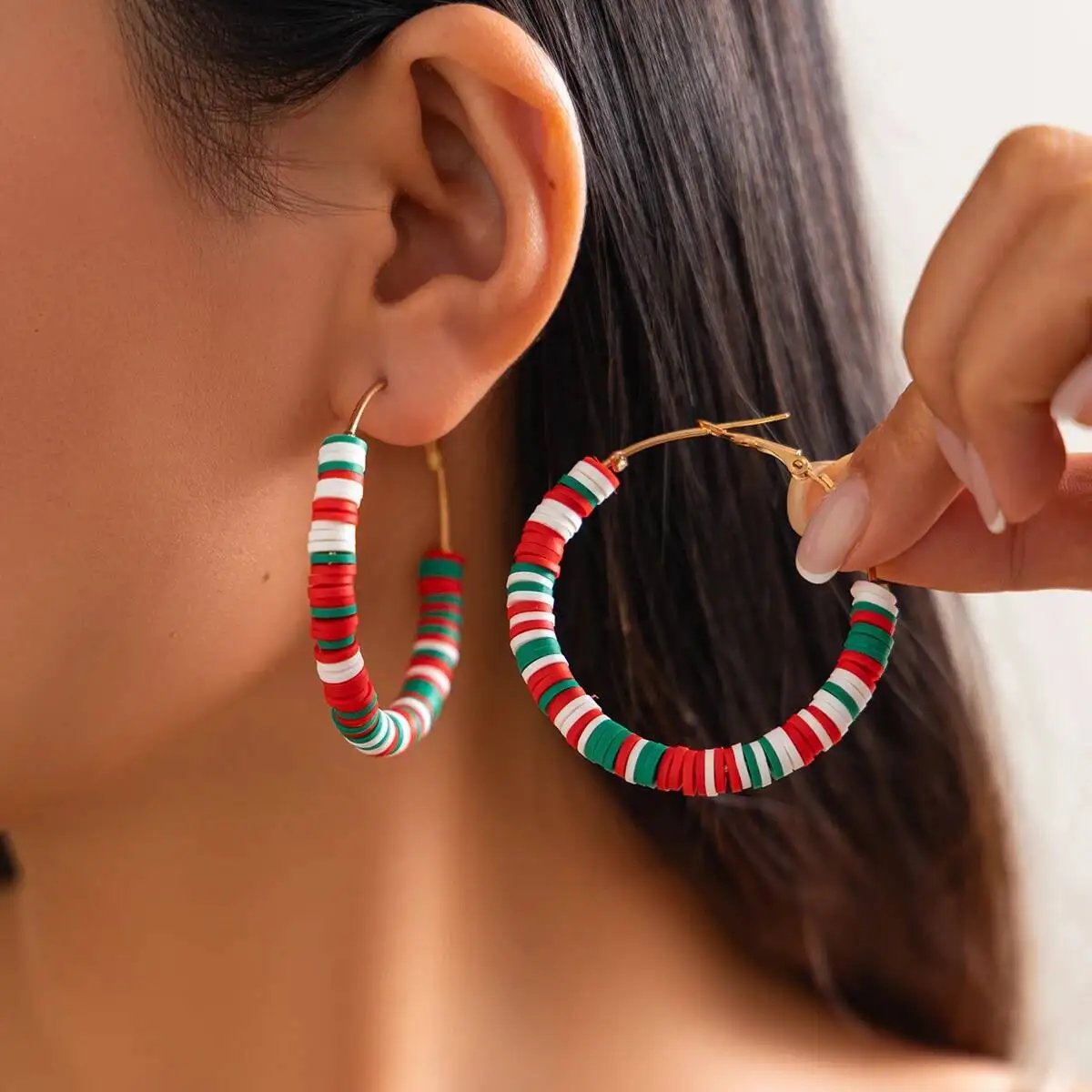 Salircon Creolen-Ohrring, 10 Stile, romantisch, niedlich, bunt, weiche Keramik, Damenmode, Weihnachtsbaum, Schneemann, Serie, Ohrschmuck, Geschenk