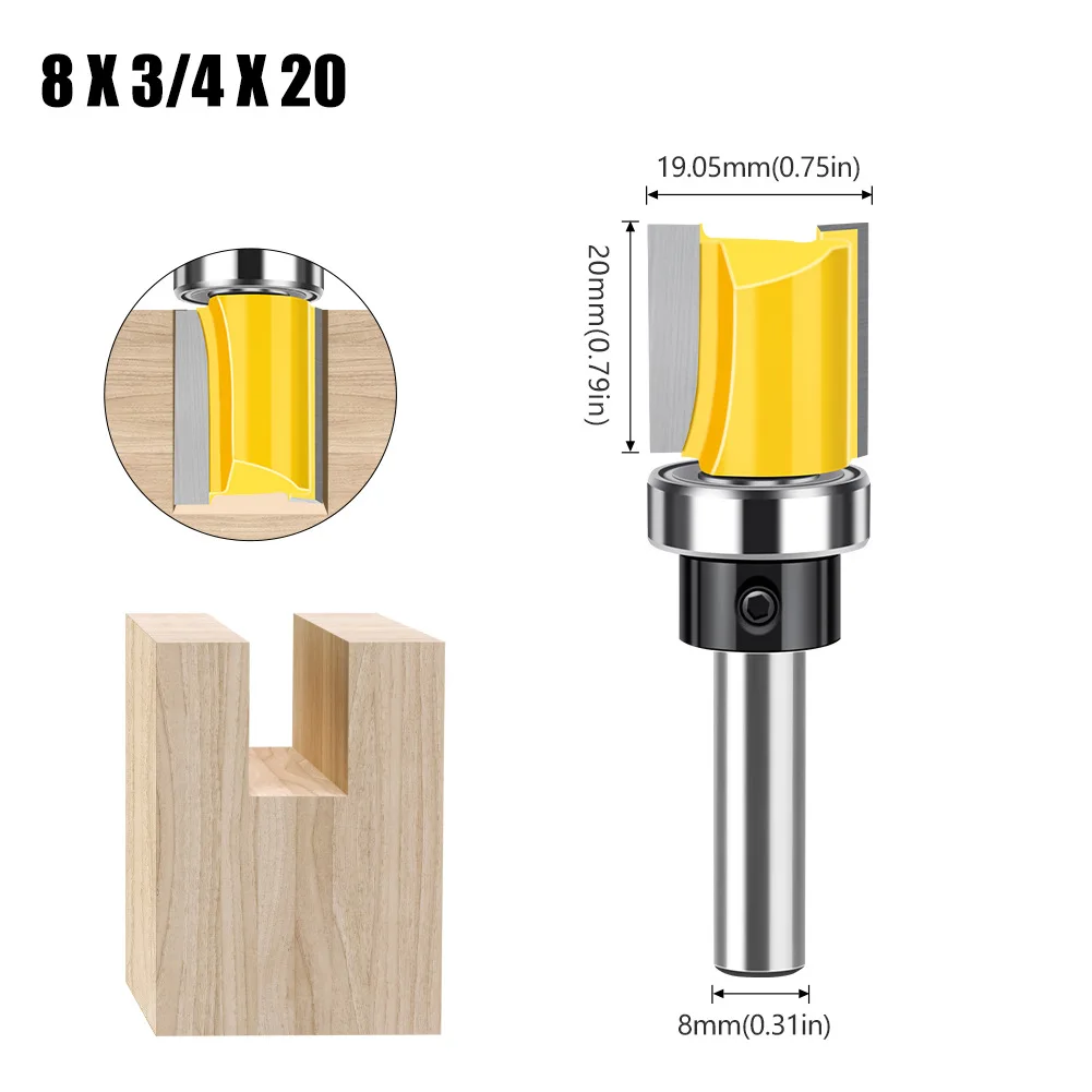 3/4" Straight Bit with Bearing Hinge Flush Trim Router Bit for Wood 8mm Shank Mortising Template Pattern Bitting Trimmer Cutter