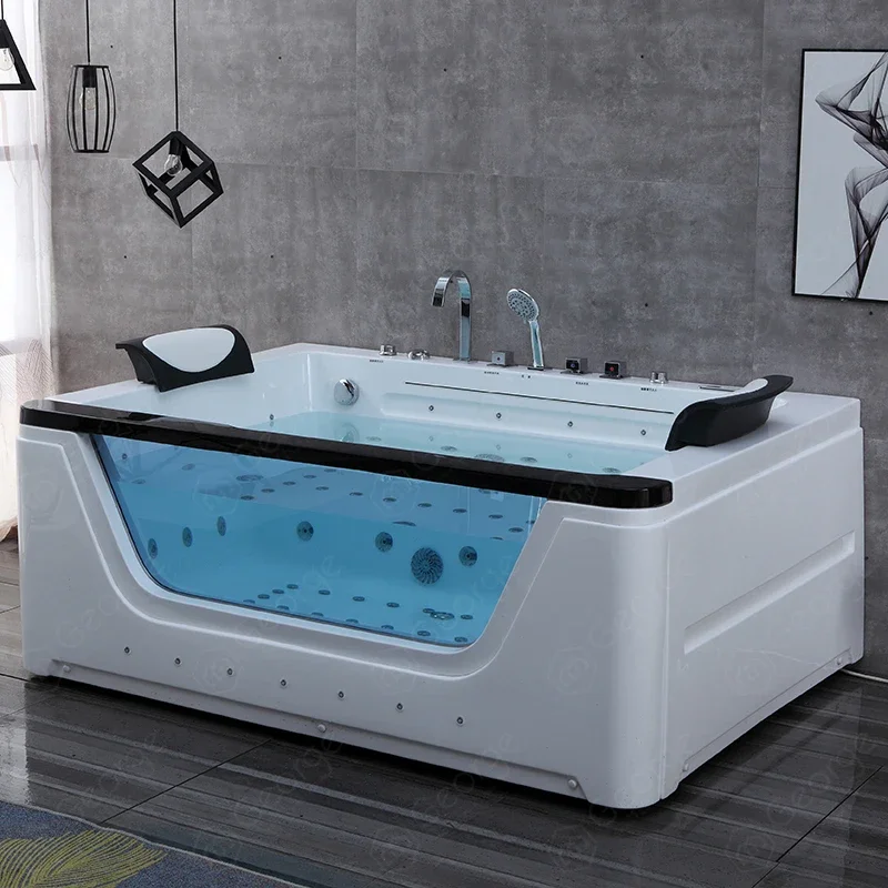 2 Person Bathtub Jacuzzi Acrylic Bathtub Freestanding Jacuzzi Modern Relaxation Hydromassage Drain