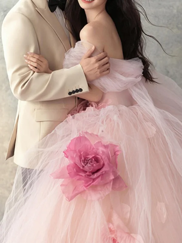 Pink Wedding Dr New Sle Studio Photoaphy Outdoors Travel oot Tulle Forest System Flower Godd Bustier Gown