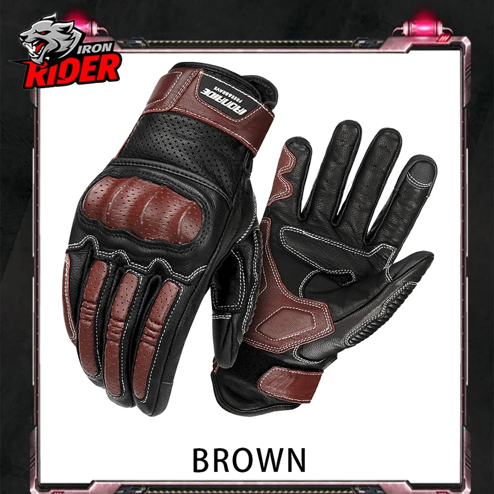 Summer Motorcycle Gloves Touch Screen Full Finger Retro Leather Gloves Off-road Anti Fall Protective Gear Motorcycle Equipment