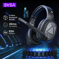 EKSA E5 BT 2.4GHz Wireless Headphones with Mic, Bluetooth 5.3, 20ms Low latency, Wired Gaming Headset for PC/PS4/PS5/Xbox/Switch