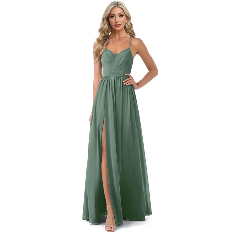 XUIBOL Elegant Chiffon Green Bridesmaid Dress Long Luxury Sexy backless Evening Dress Fashion Party Graduation Dresses Prom