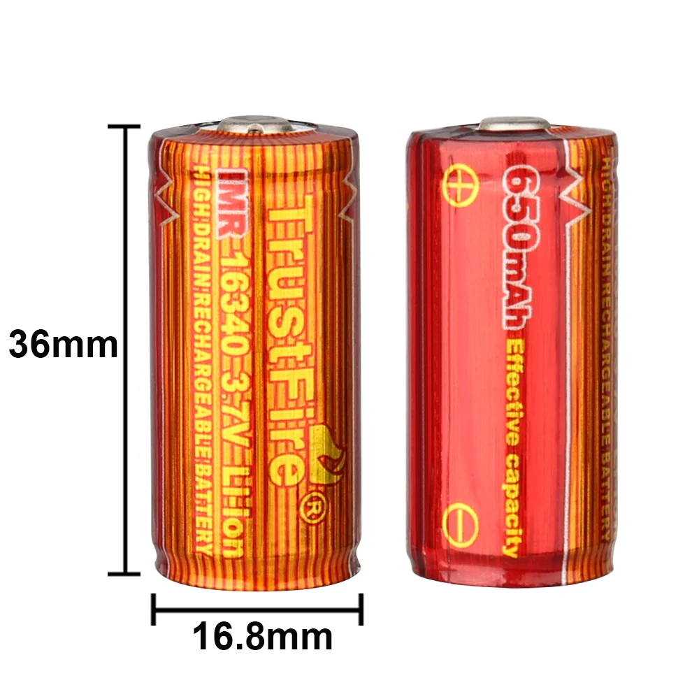 

TrustFire MC12 IMR 16340 650mAh Lithium Battery 3.7V High Drain Rechargeable Li ion Batteries Flat Top for Flashlight Toy Cells