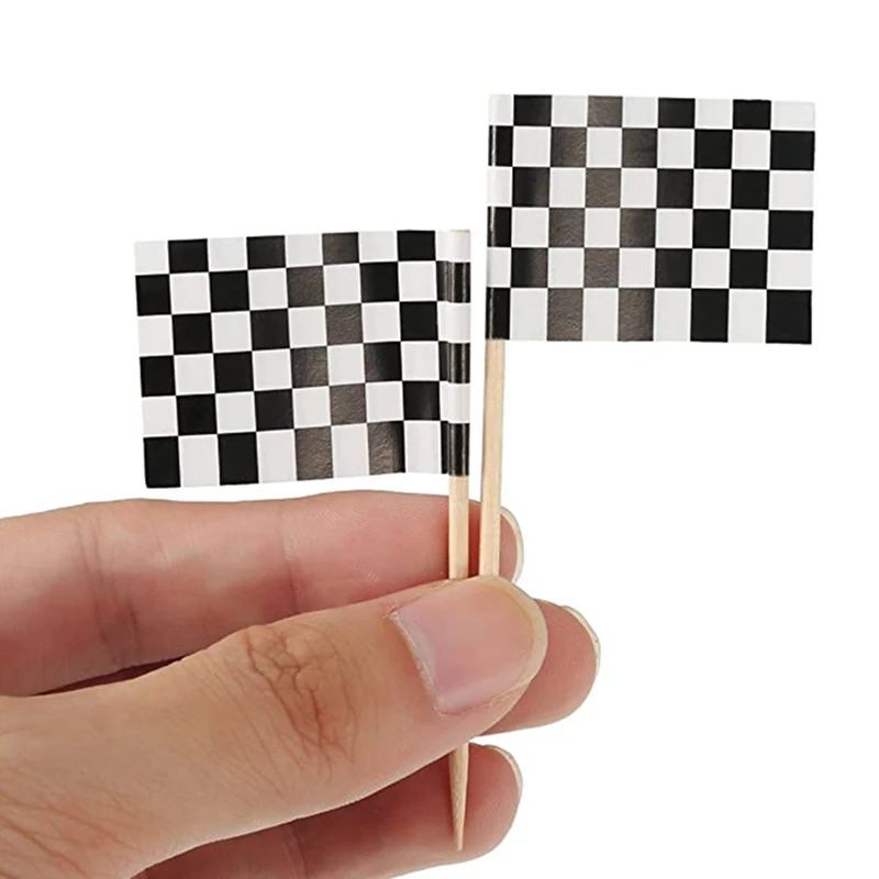 100pcs Racing Flag Toothpicks Wood Checkered Flag Picks Appetizer Toothpicks