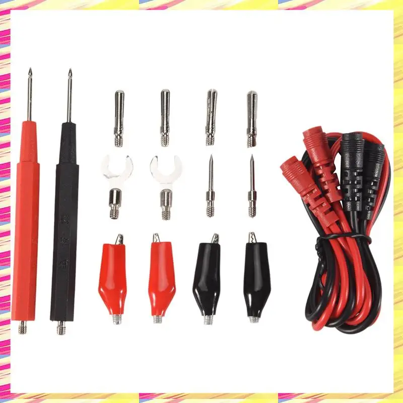 ABJJ 16Pcs Multimeter Test Probe Test Leads Kit Replace Test Wires Probes For Digital Multimeter Crocodile Clips U Type Probe
