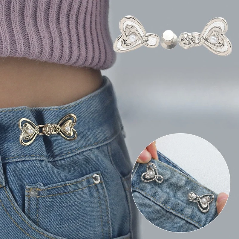 

Love Shape Adjustable Tightener Waist Buckle for Jeans No Sewing Required Metal Button Adjuster for Pants and Skirts