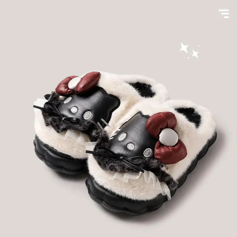 

Sanrio Hello Kittye, осенние плюшевые тапочки на мягкой подошве для девочек, милые домашние теплые и нескользящие тапочки с героями мультфильмов, праздничный подарок