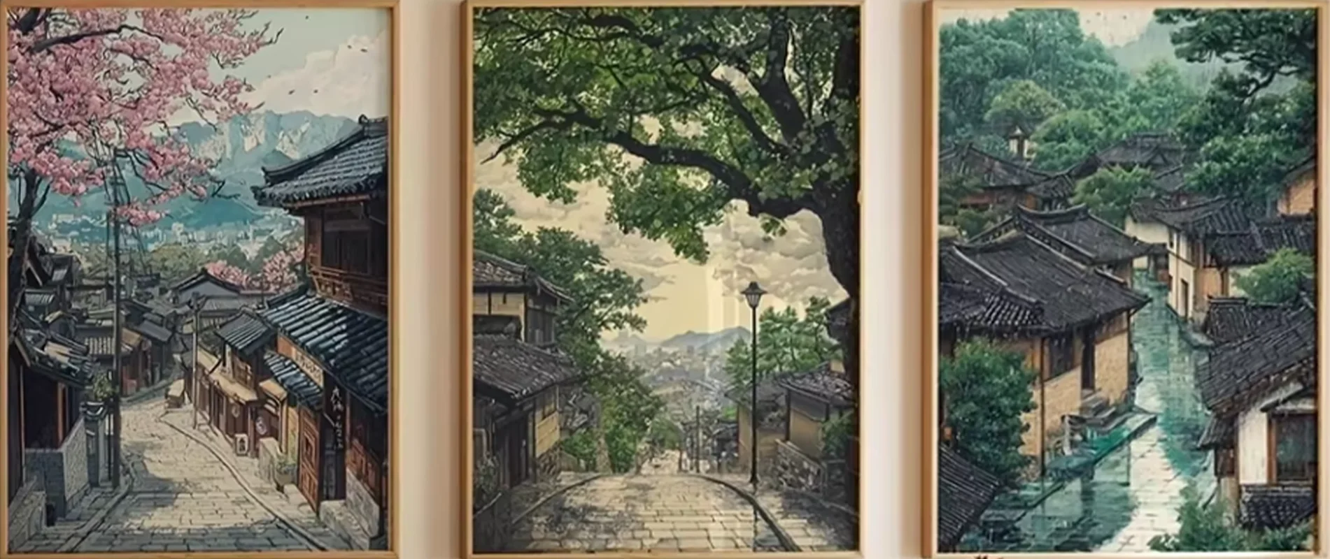 3pcs Retro Seoul City Landscape Canvas Wall Art Posters, Unframed Korea Street Prints for Living Room & Bedroom Decortions Gi
