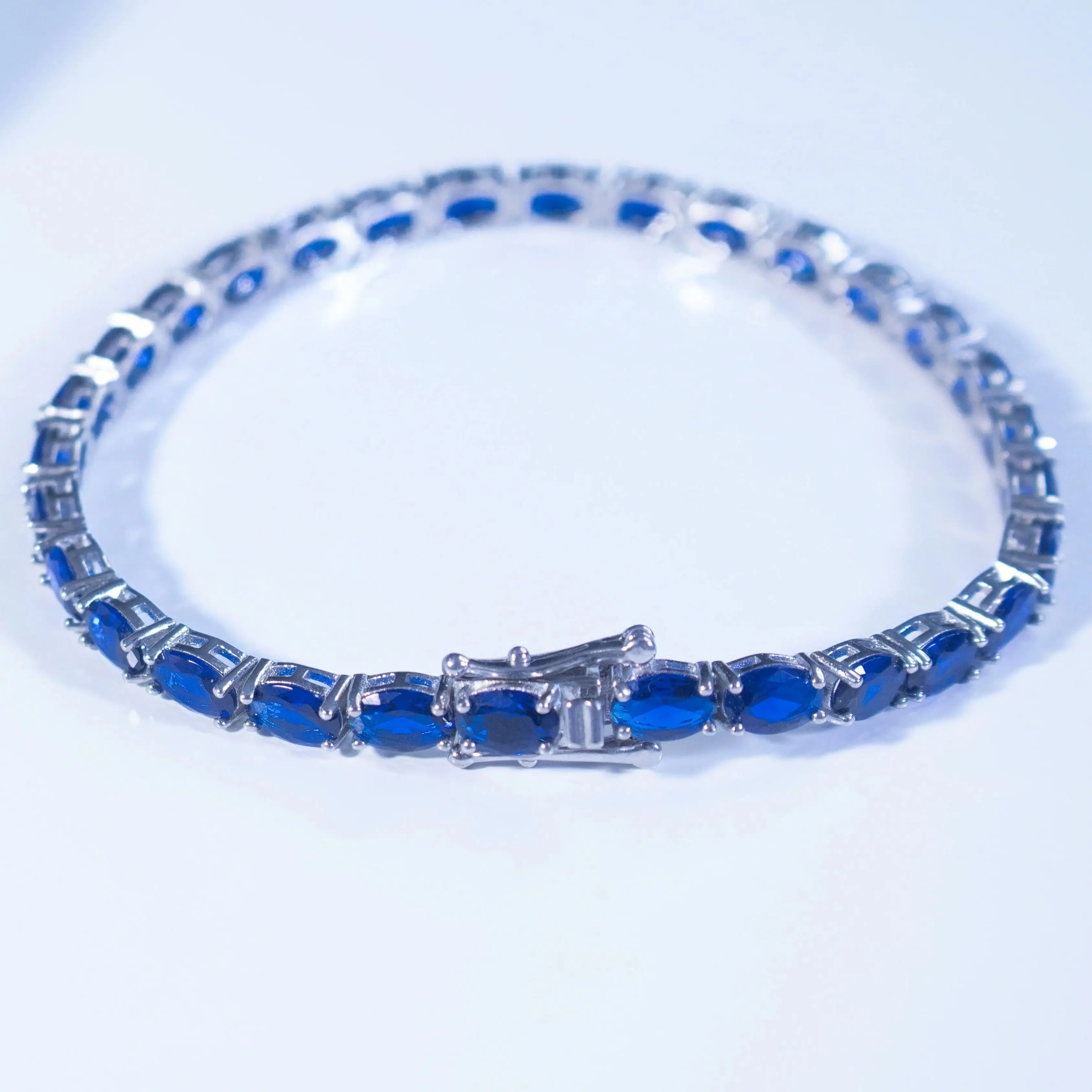 Blue Sapphire Bracelet Silver 925 Bracelets Oval Bangle 30 Zircons Braclets Woman