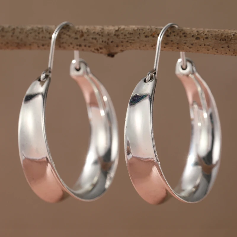 Silver Plated Smooth Wide Hoop Earrings For Women Large Classic Circle Earring Statement Temperament Jewelry