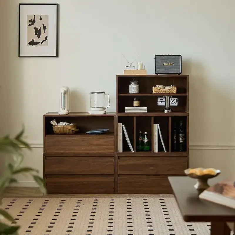 

Retro living room combination cabinet, office desktop integrated against the wall, walnut bedroom locker