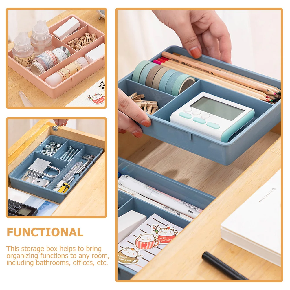 4 قطع من صناديق تخزين سطح المكتب ذات سعة كبيرة، صواني تنظيم الأدراج، حاويات مكتب بلاستيكية، منظم مكياج للمكتب #3