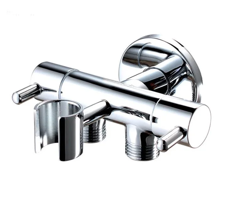 Solid Brass brushed gold 1 inlet 2 outlet dual with holder bidet gold angle valve for bidet shower BD234
